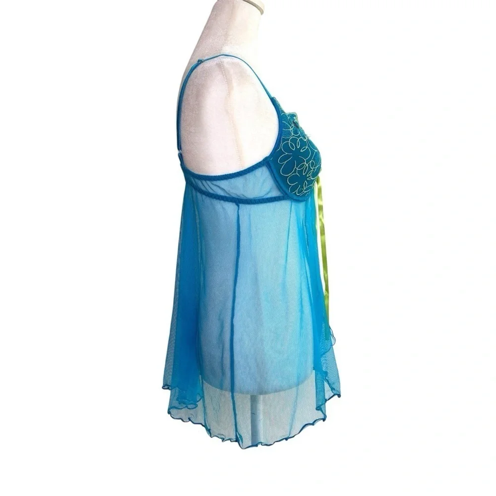 Vintage Y2K Floral Coquette Bow Mesh Cami Chemise Lingerie Phoebe S